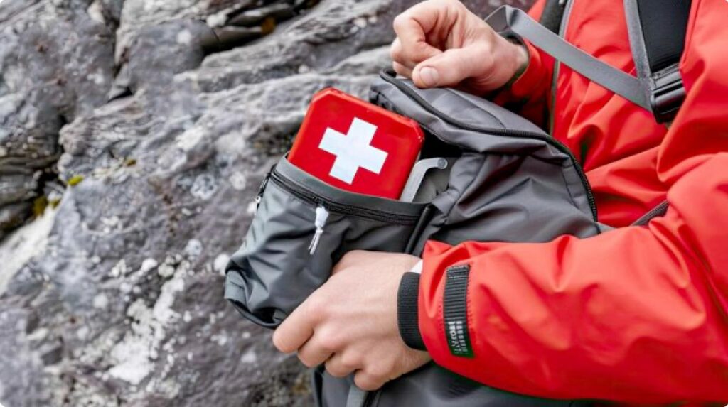 Kit primo soccorso e georesq nello zaino da trekking